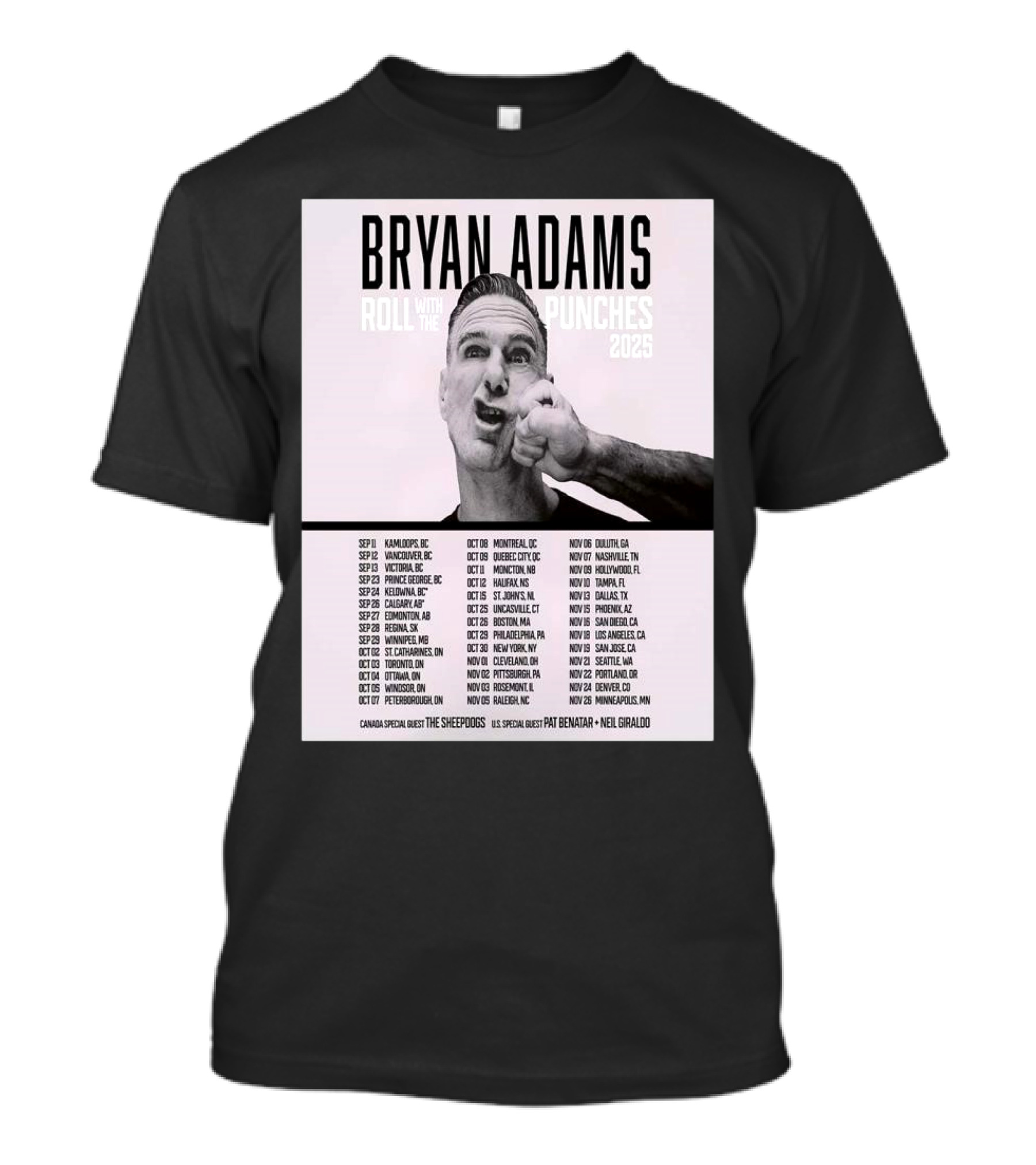 Bryan Adams Roll With The Punches 2025 North America Tour T-Shirt