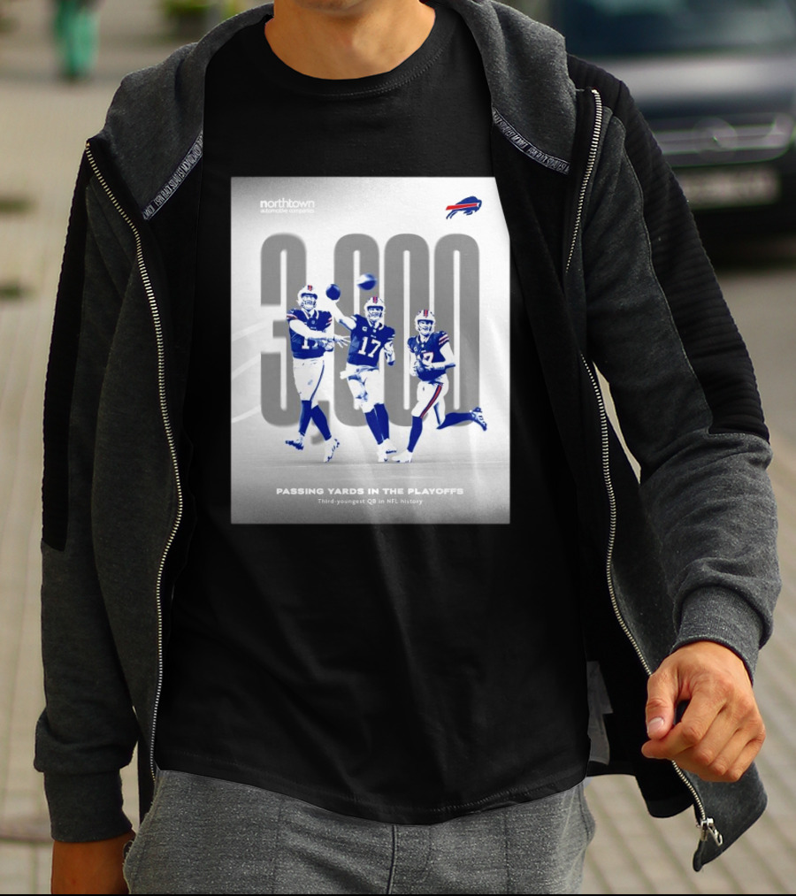 Buffalo Bills 3000 Passing Yards In The Playoffs Third-Youngest QB In NFL History T-Shirt