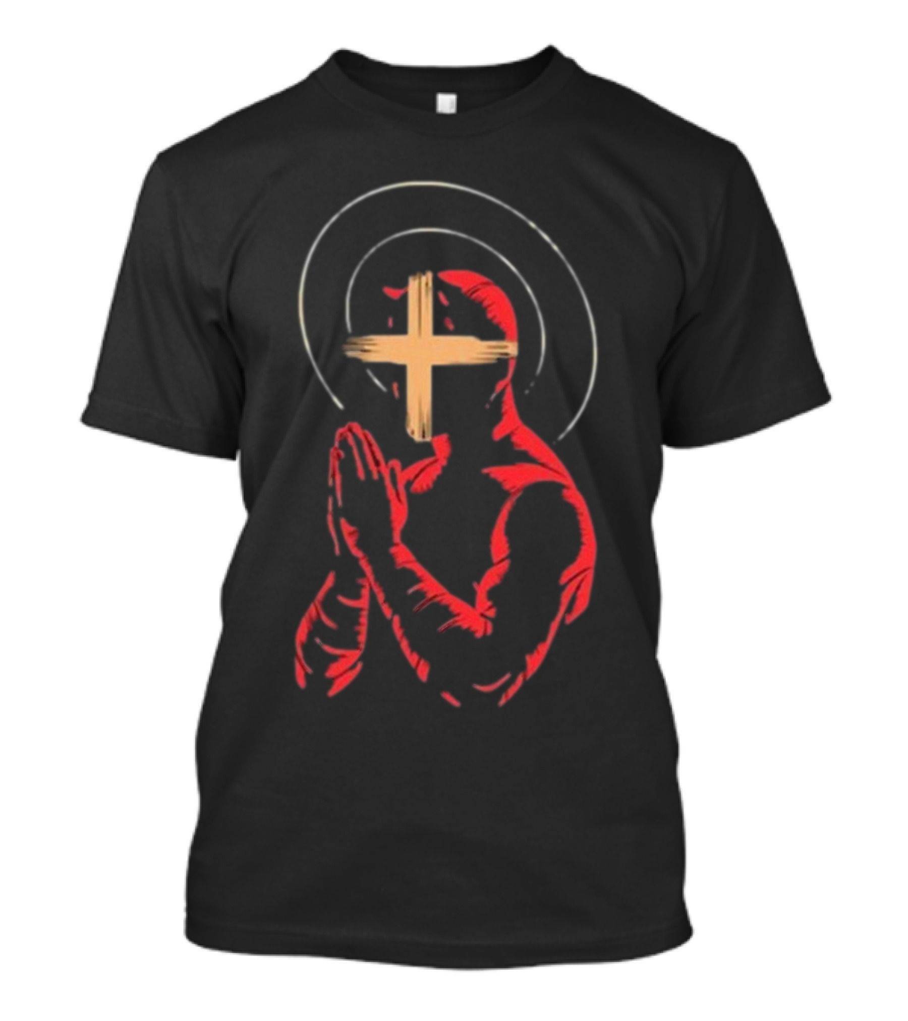 Red Praying Figure With Halo And Cross Conviction T-Shirt