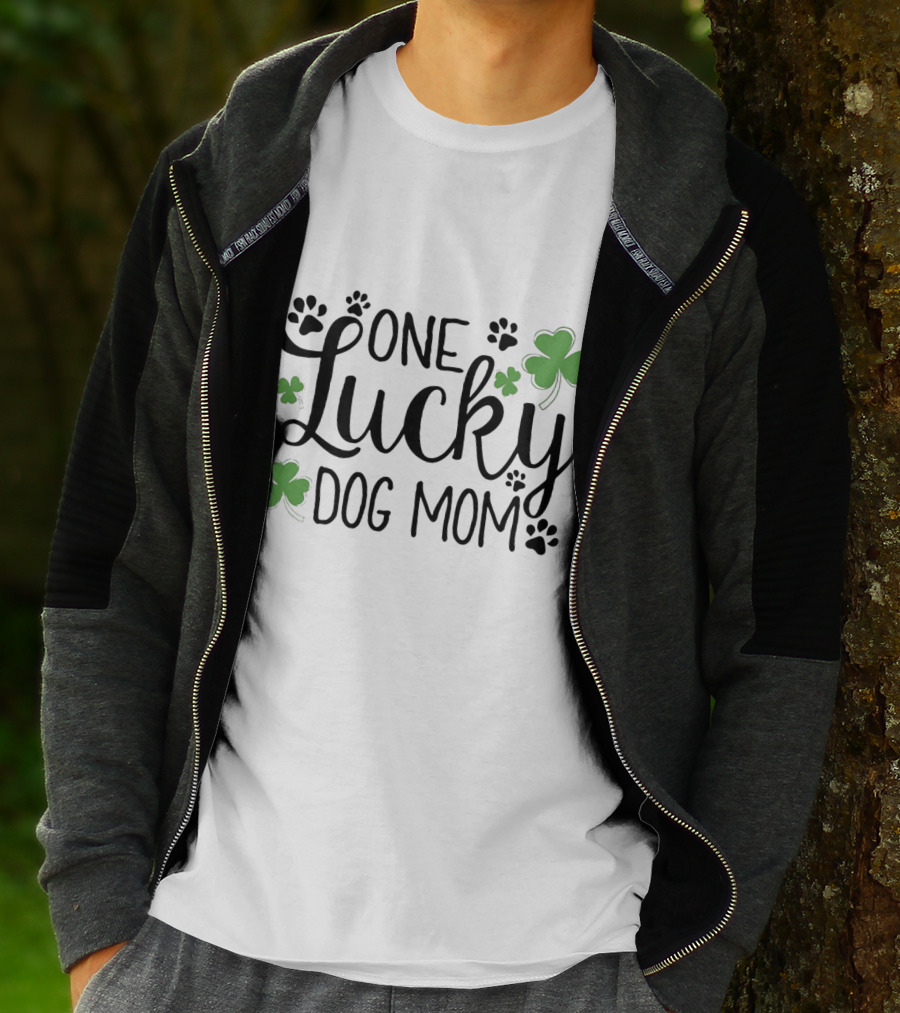 One Lucky Dog Mom With Shamrock And Paw Prints T-Shirt