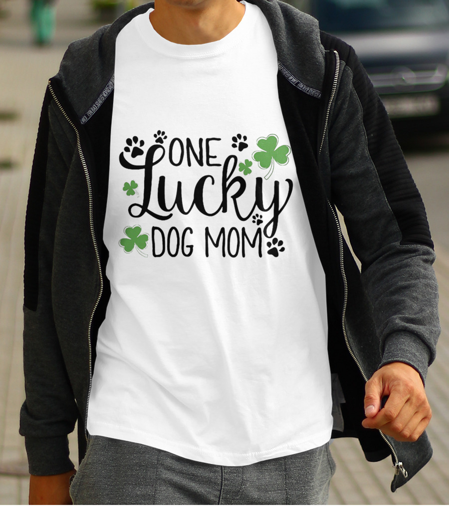 One Lucky Dog Mom With Shamrock And Paw Prints T-Shirt
