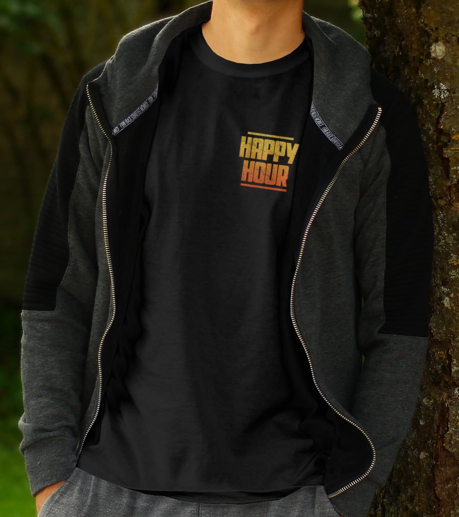 HAPPY HOUR Vintage Distressed Typography Bold Yellow Orange Gradient T-Shirt