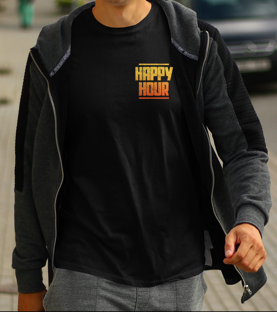 HAPPY HOUR Vintage Distressed Typography Bold Yellow Orange Gradient T-Shirt