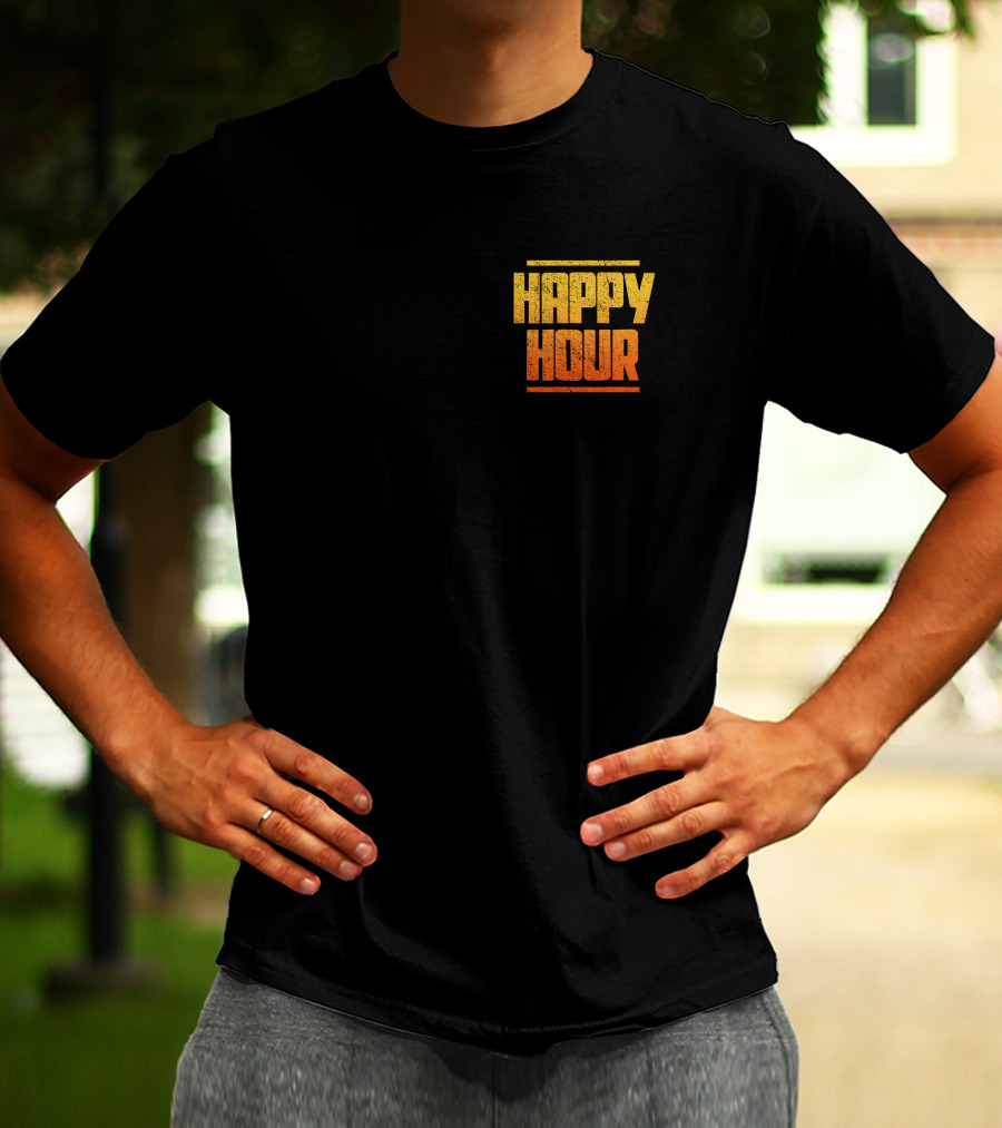 HAPPY HOUR Vintage Distressed Typography Bold Yellow Orange Gradient T-Shirt