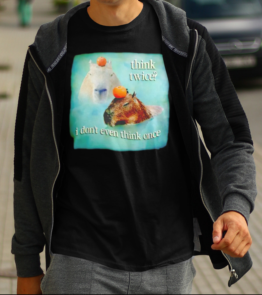 Capybara Think Twice I Don't Even Think Once Floating Oranges T-Shirt