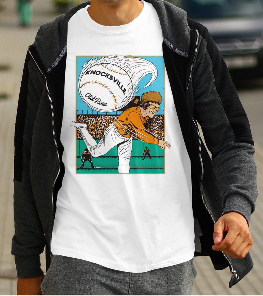 Knocksville Old Row Baseball Pitcher With Swirling Fastball And Spectator Crowd T-Shirt