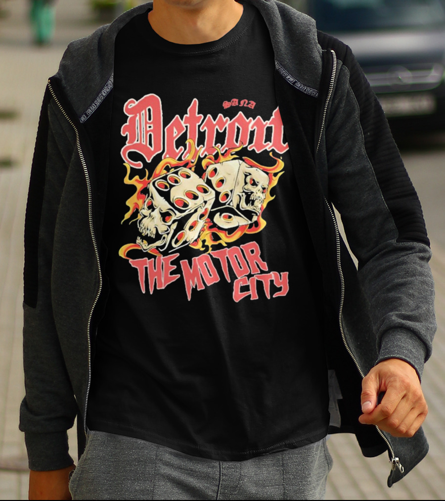 Sana Detroit The Motor City Flaming Skull Dice T-Shirt