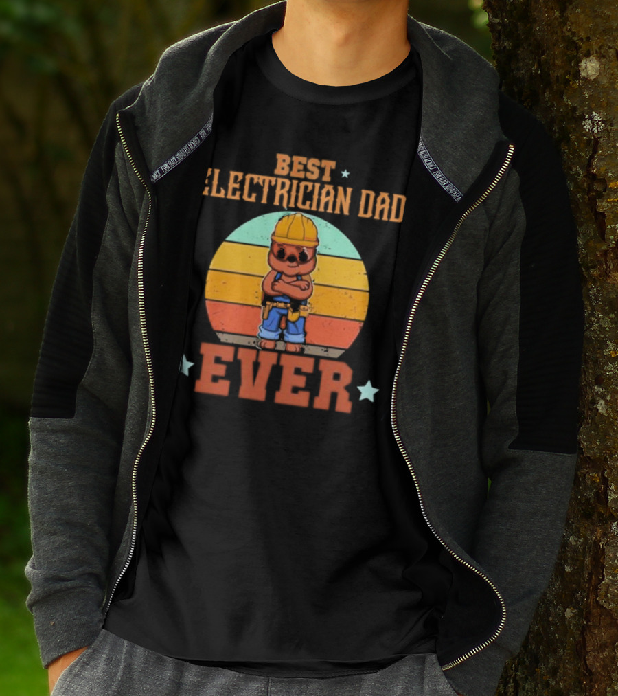 BEST ELECTRICIAN DAD EVER Retro Construction Worker Bear T-Shirt