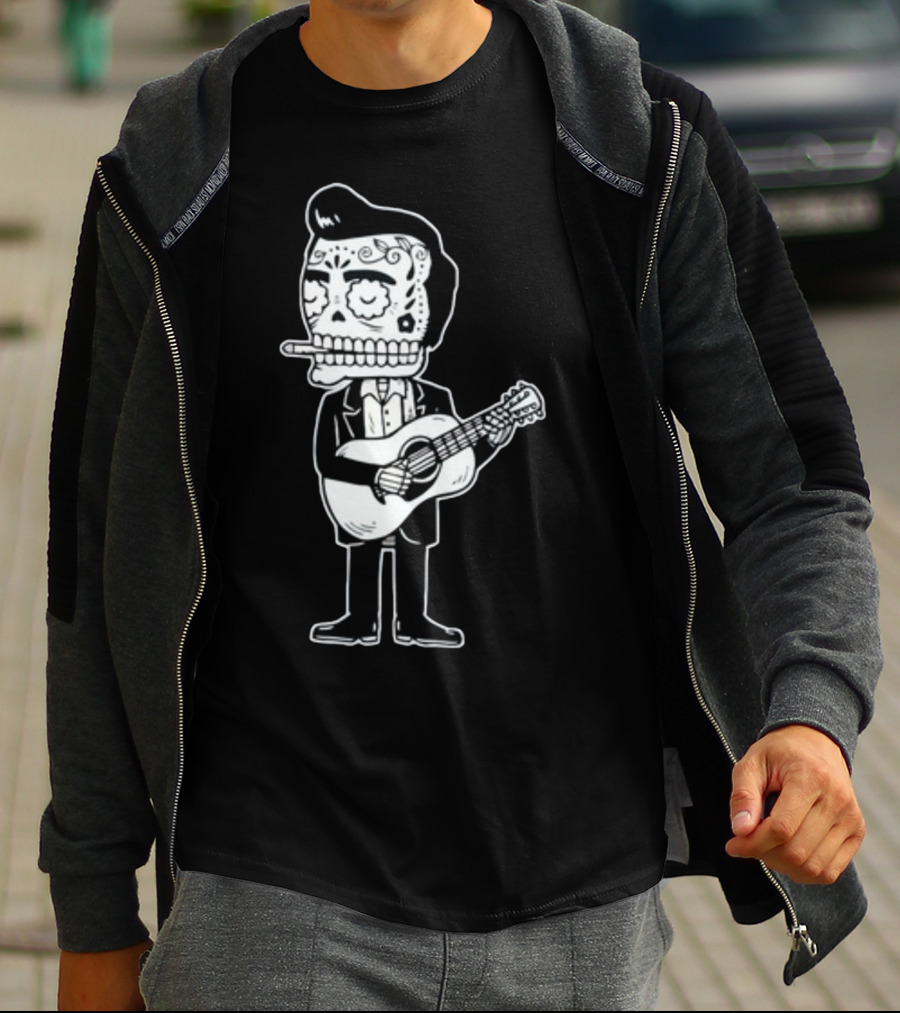 Stephen King Johnny Cash Calavera Gocco Skull Guitarist Figure T-Shirt