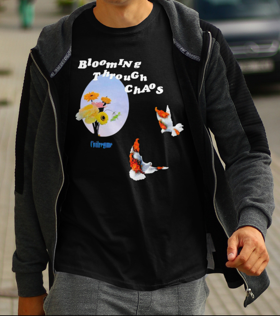 Blooming Through Chaos Civilregime Floral And Bird Motif T-Shirt