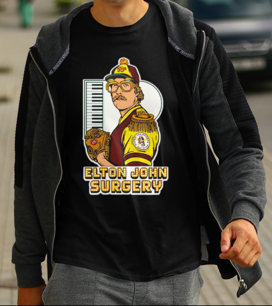 Elton John Surgery Baseball Player Keyboard 70s Patch T-Shirt