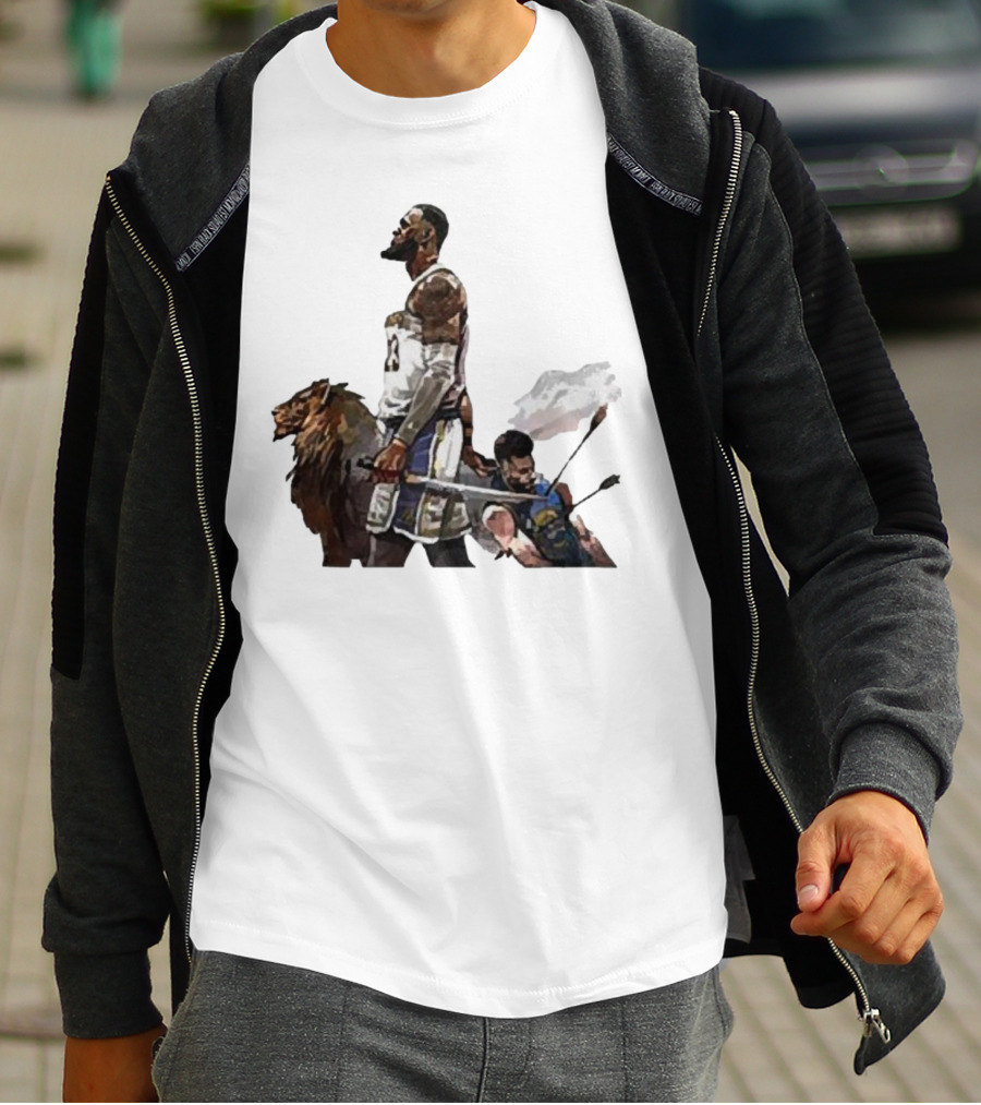 Lebron James Riding Lion Defeats Stephen Curry In Warrior Duel T-Shirt