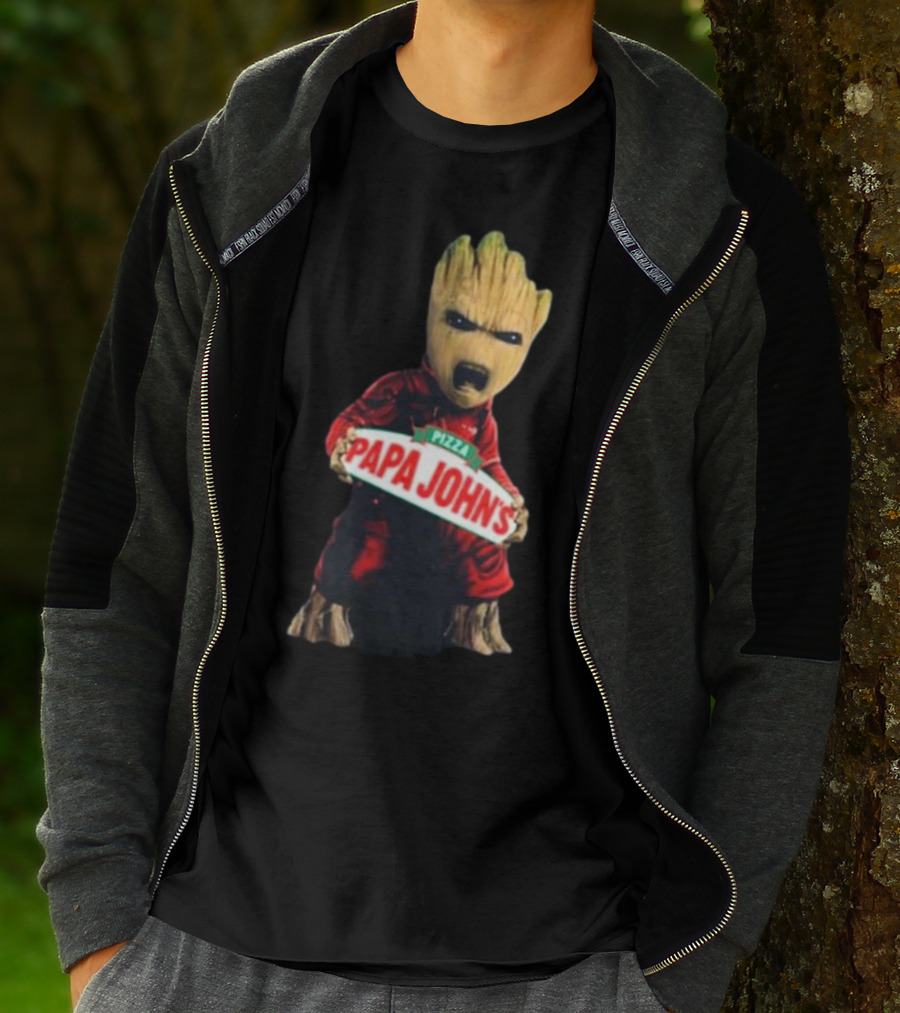 Baby Groot Holding Papa John’s Pizza Sign T-Shirt