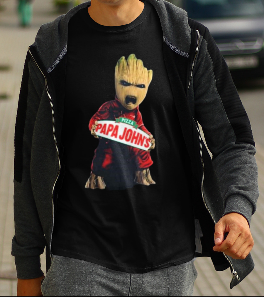 Baby Groot Holding Papa John’s Pizza Sign T-Shirt