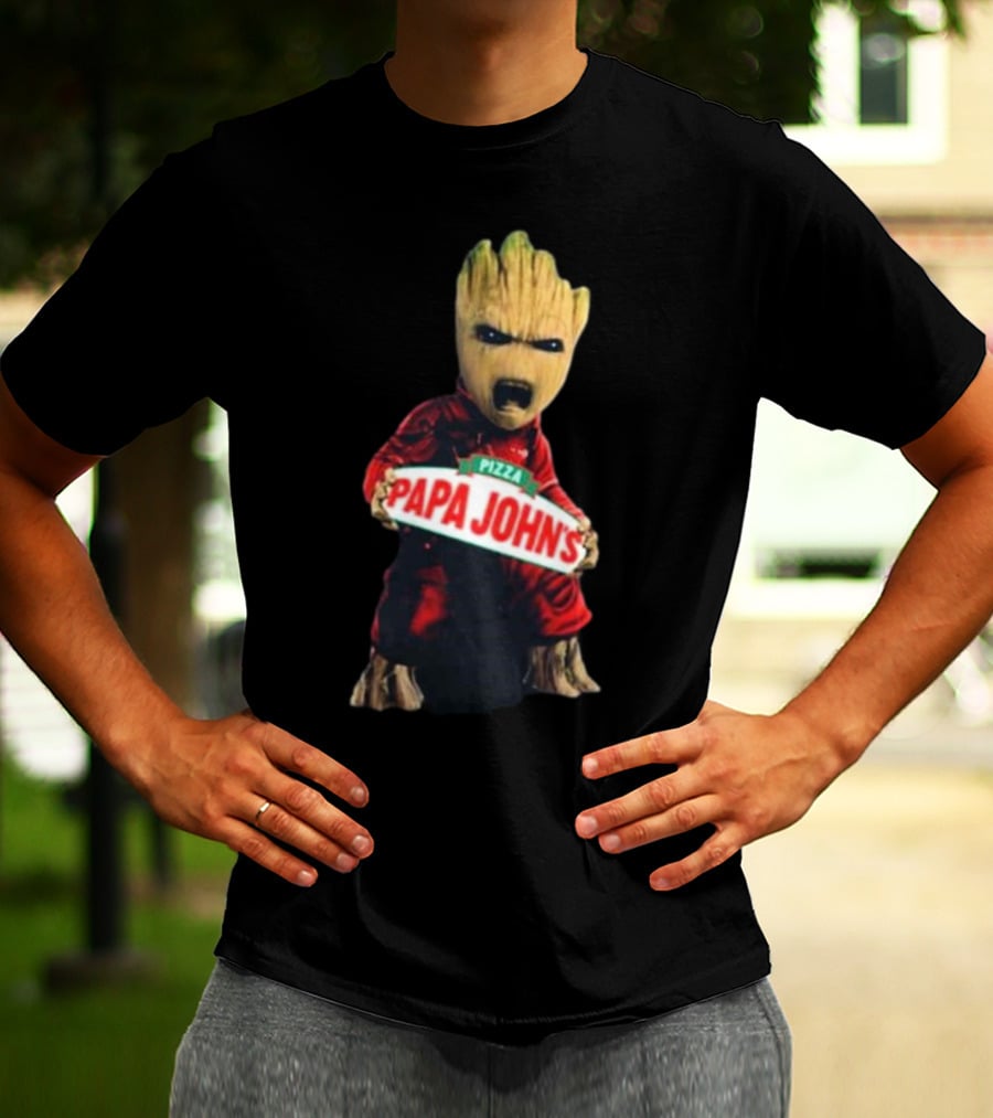 Baby Groot Holding Papa John’s Pizza Sign T-Shirt