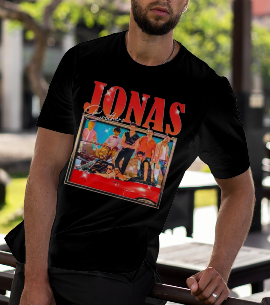 Jonas Brothers Band Retro Group Photo With Red Convertible T-Shirt