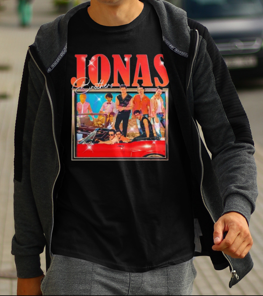 Jonas Brothers Band Retro Group Photo With Red Convertible T-Shirt