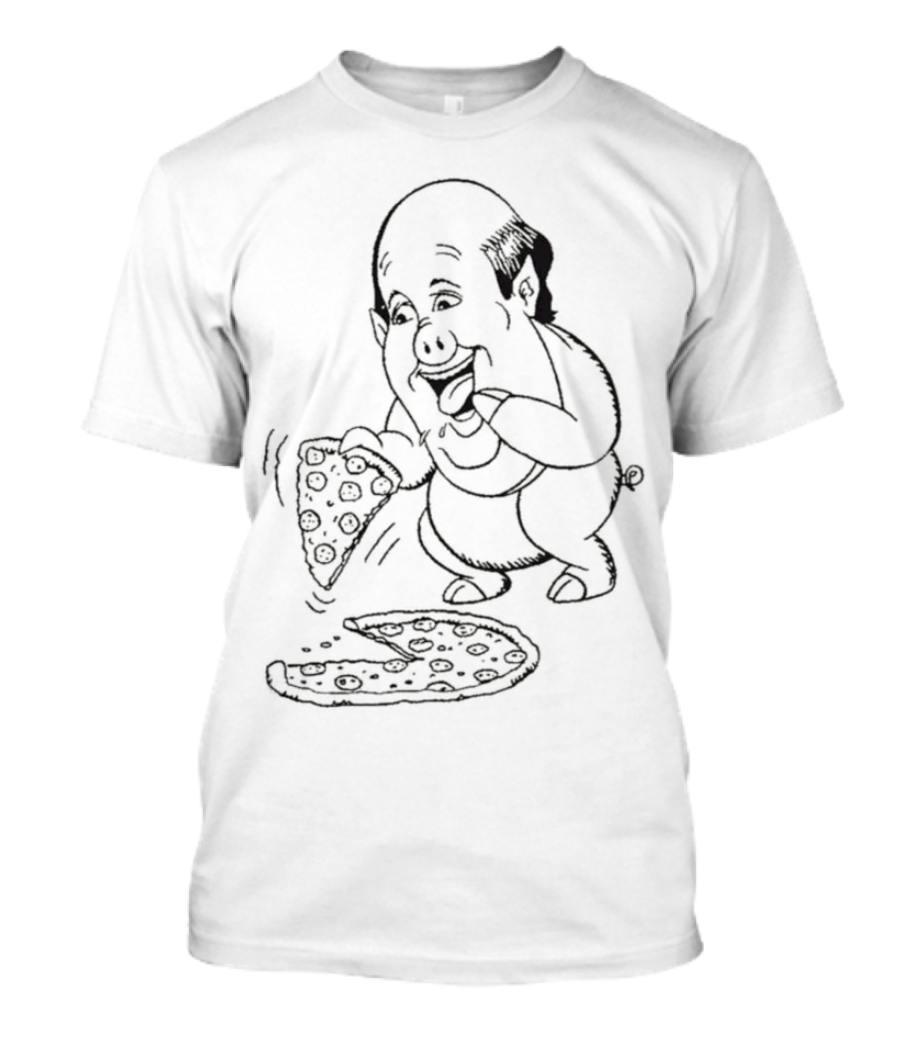 Kevin Malone Pig Eating Pizza Caricature T-Shirt