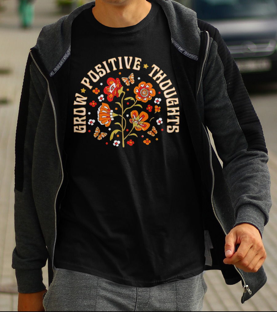 Grow Positive Thoughts Butterfly Star Floral T-Shirt