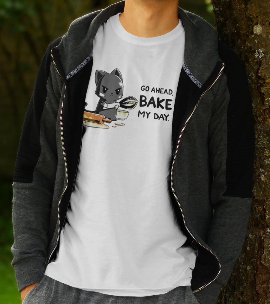 Go Ahead Bake My Day Cat Rolling Pin Whisk Baking T-Shirt
