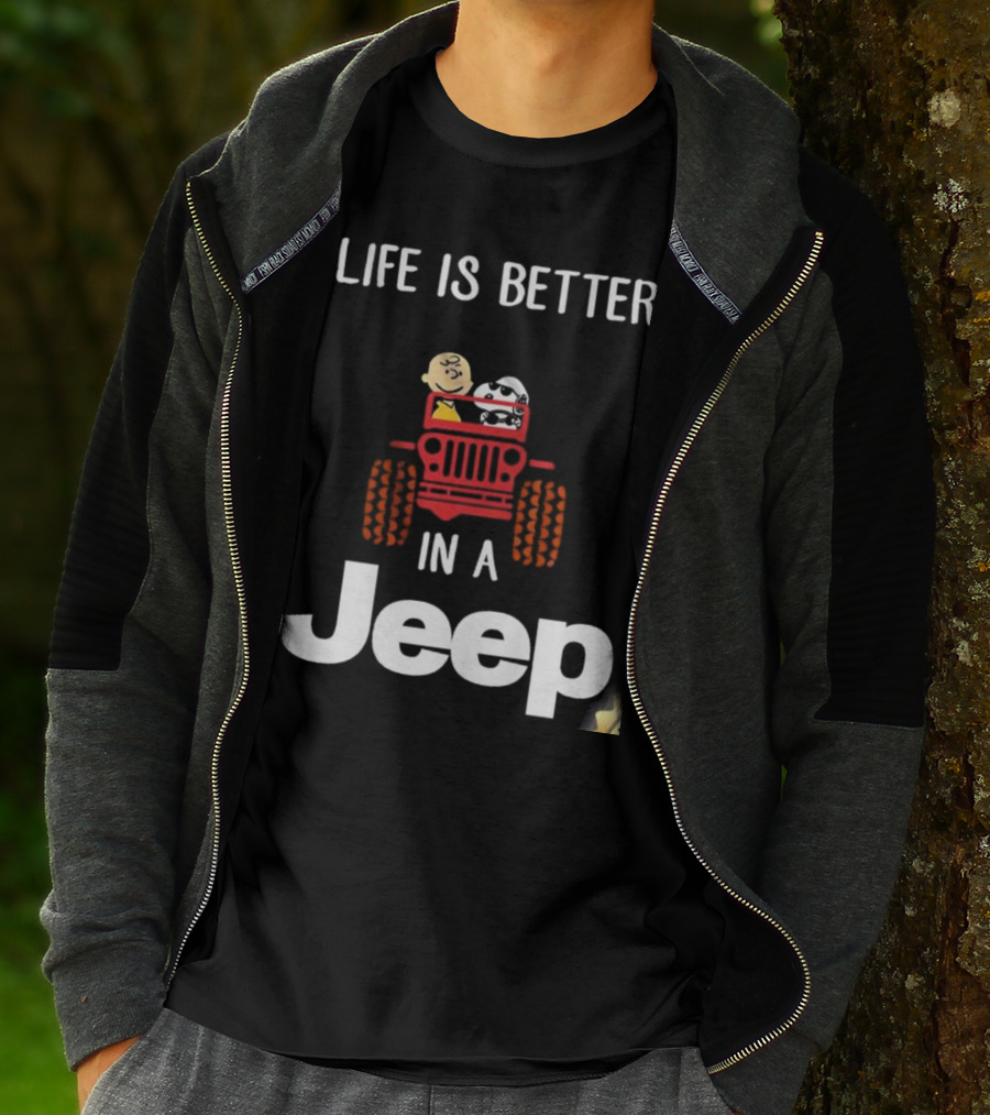 Life Is Better With Snoopy And Charlie Brown Cruising In A Jeep T-Shirt
