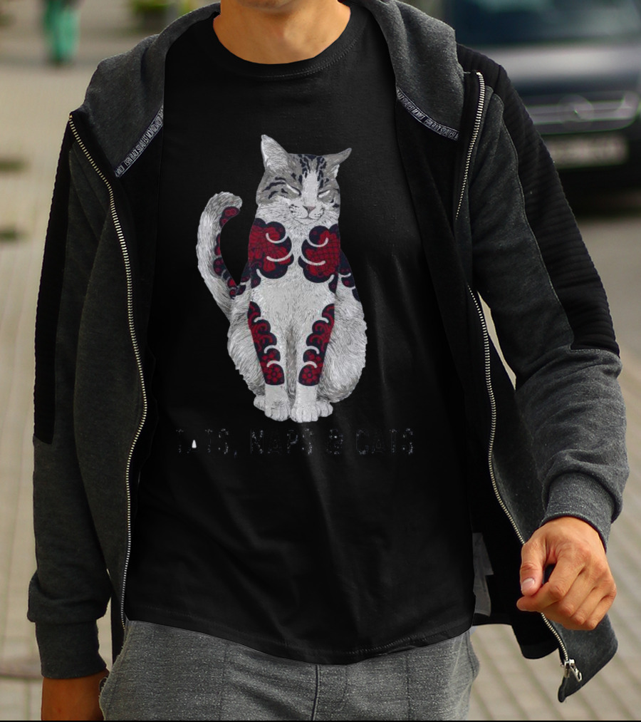 Tats Naps And Cats Inked Feline Charm T-Shirt