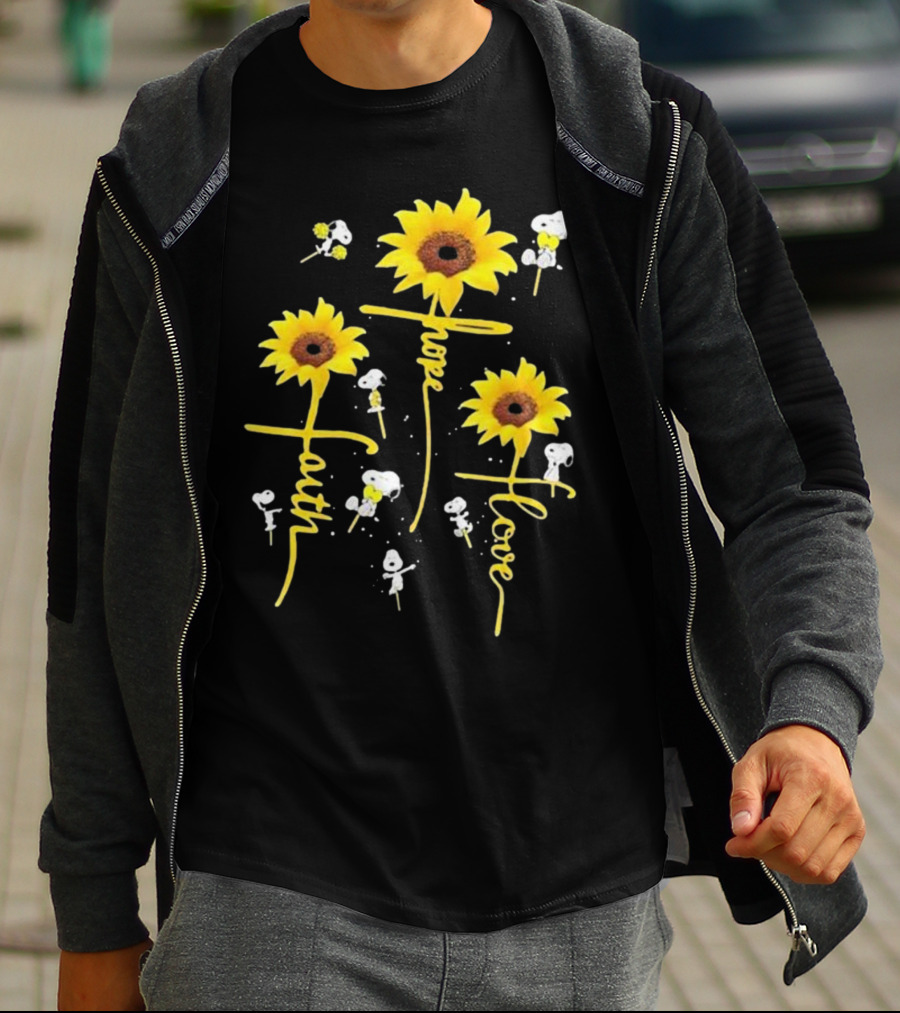 Snoopy Sunflowers Hope Faith Love T-Shirt