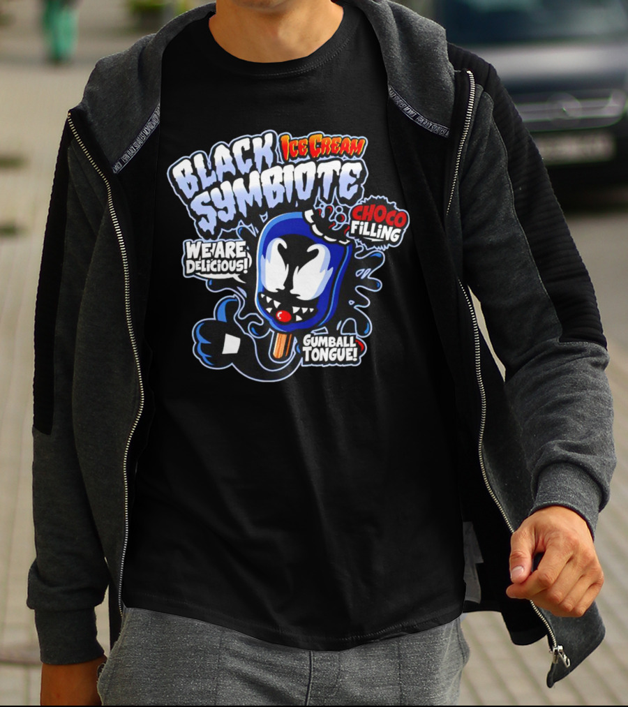 Black Symbiote Ice Cream Choco Filling Gumball Tongue We Are Delicious T-Shirt
