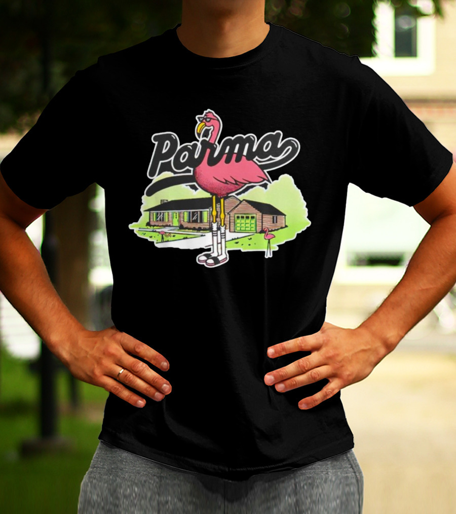 Parma Flamingo In Suburban Neighborhood Scene T-Shirt