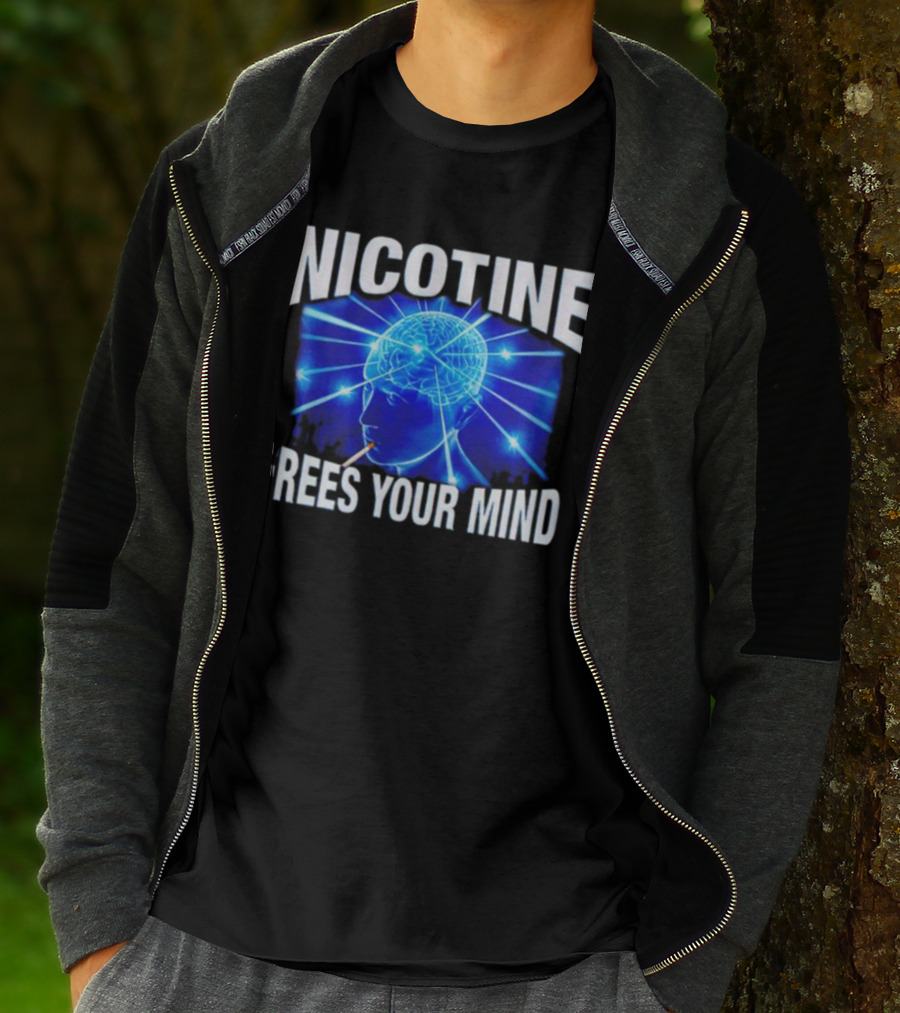 Nicotine Frees Your Mind Electric Brain Smoke Effect T-Shirt