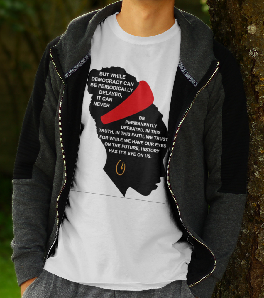 Amanda Gorman Democracy Periodically Delayed Never Permanently Defeated Silhouette With Red Headband T-Shirt