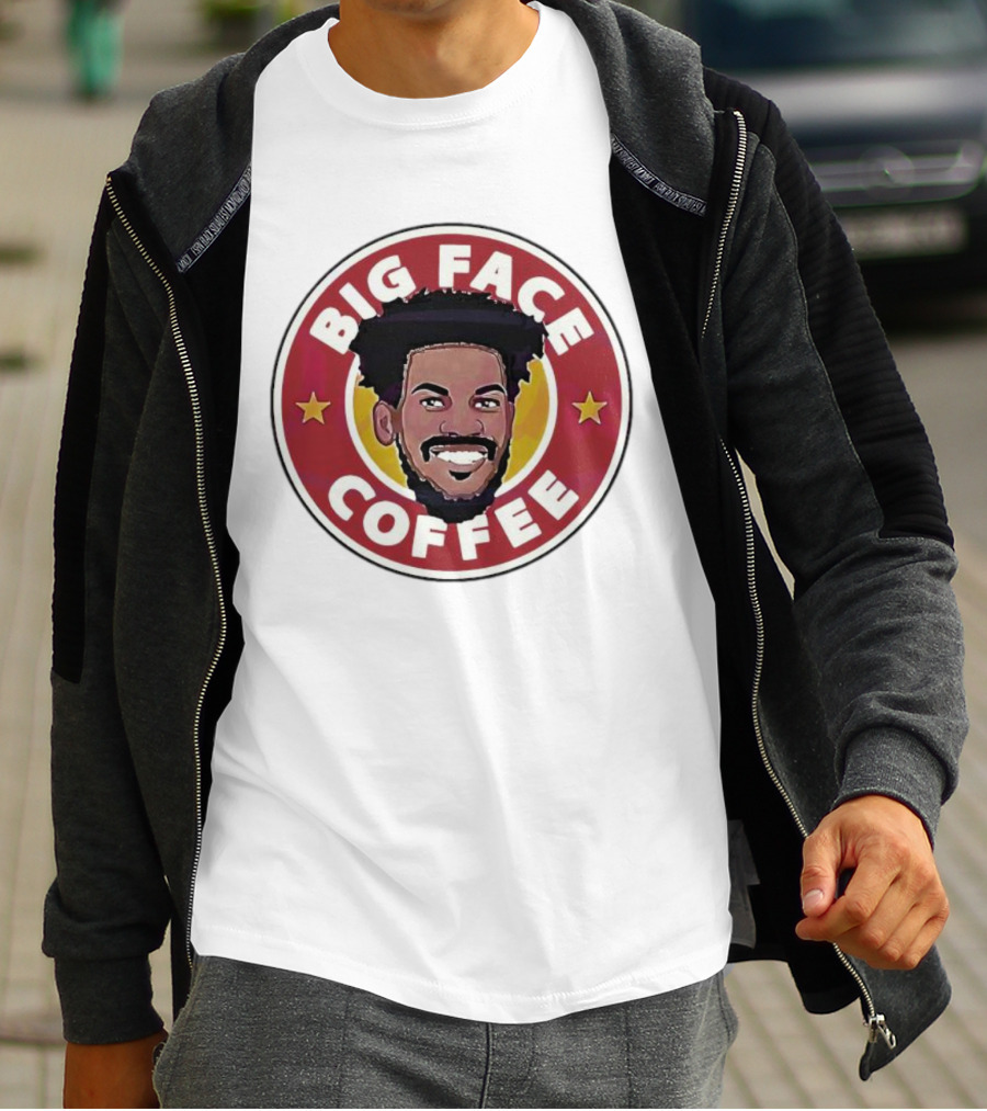 Big Face Coffee Jimmy Butler Circle Red Background Two Stars T-Shirt