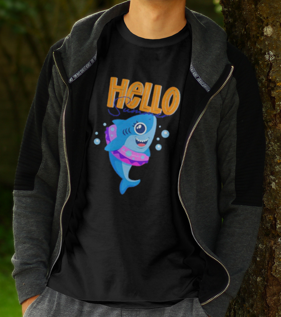 Hello Summer Shark With Swim Ring And Bubbles T-Shirt