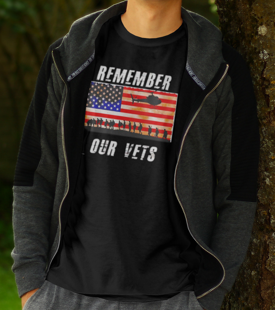 Vietnam Veterans Remember Our Vets Memorial Day American Flag Helicopter T-Shirt