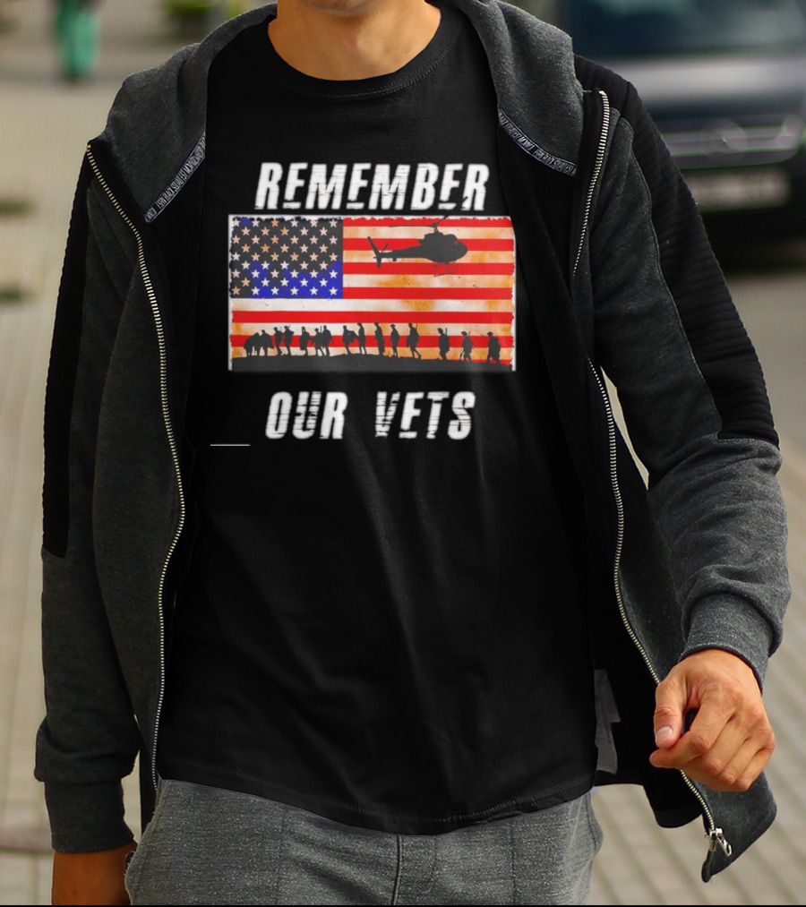 Vietnam Veterans Remember Our Vets Memorial Day American Flag Helicopter T-Shirt