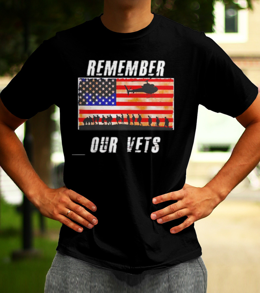 Vietnam Veterans Remember Our Vets Memorial Day American Flag Helicopter T-Shirt