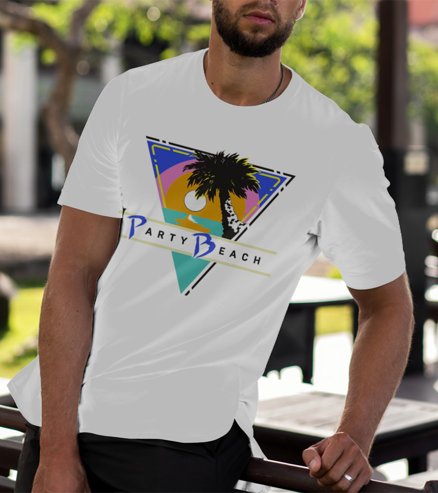 Party Beach Sunset Palm Tree Retro Triangle T-Shirt