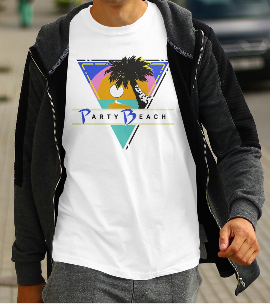 Party Beach Sunset Palm Tree Retro Triangle T-Shirt