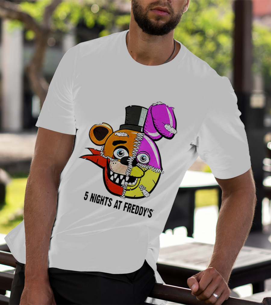 Five Nights At Freddy's Colorful Split Face Patchwork Freddy And Bonnie T-Shirt