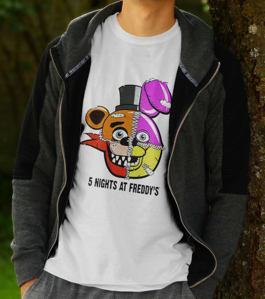 Five Nights At Freddy's Colorful Split Face Patchwork Freddy And Bonnie T-Shirt