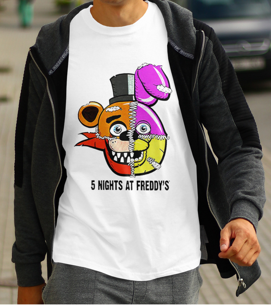 Five Nights At Freddy's Colorful Split Face Patchwork Freddy And Bonnie T-Shirt