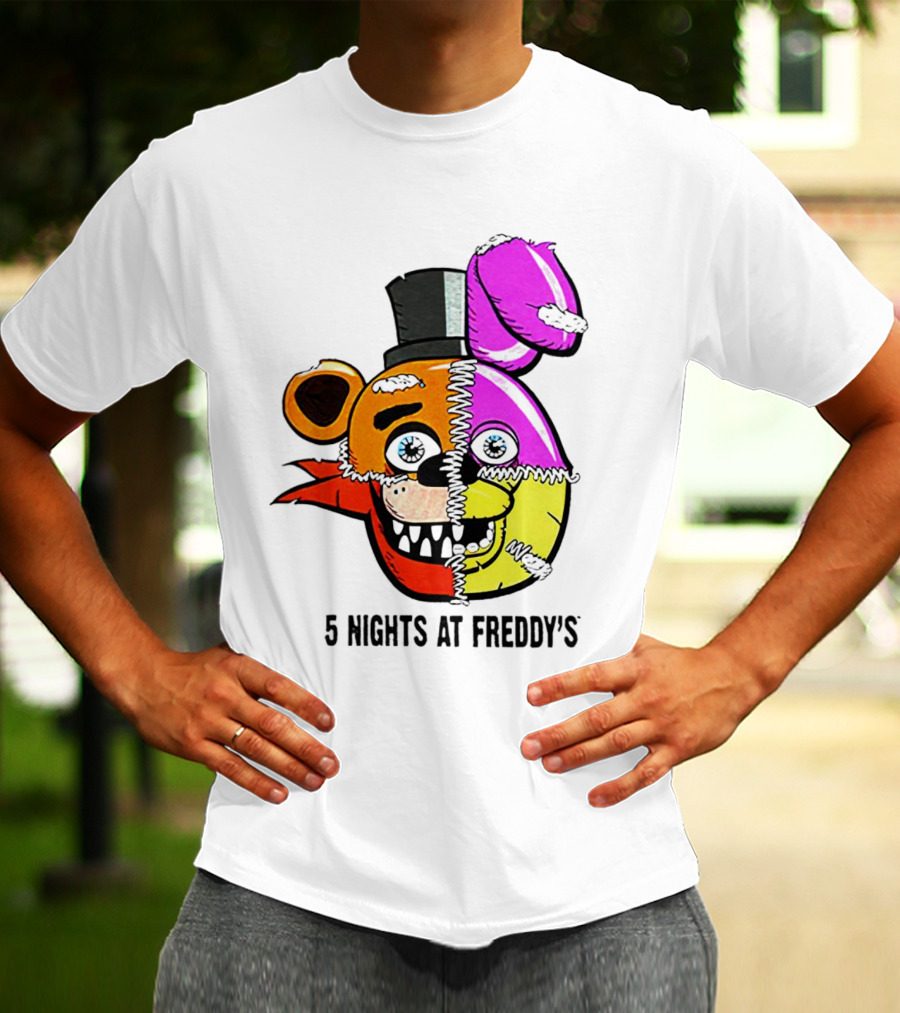 Five Nights At Freddy's Colorful Split Face Patchwork Freddy And Bonnie T-Shirt