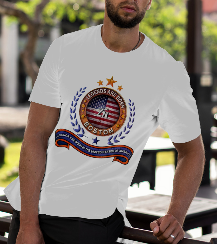Legends Are Born Boston Massachusetts USA Flag ZN Iconic Stars And Blue Laurel Wreath T-Shirt