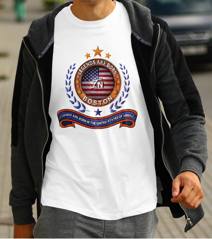 Legends Are Born Boston Massachusetts USA Flag ZN Iconic Stars And Blue Laurel Wreath T-Shirt