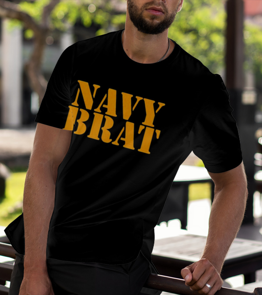 Navy Brat Vintage Military Style Text Bold Yellow Font T-Shirt