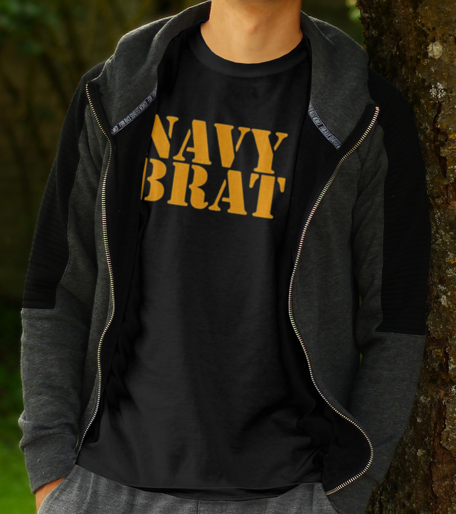 Navy Brat Vintage Military Style Text Bold Yellow Font T-Shirt