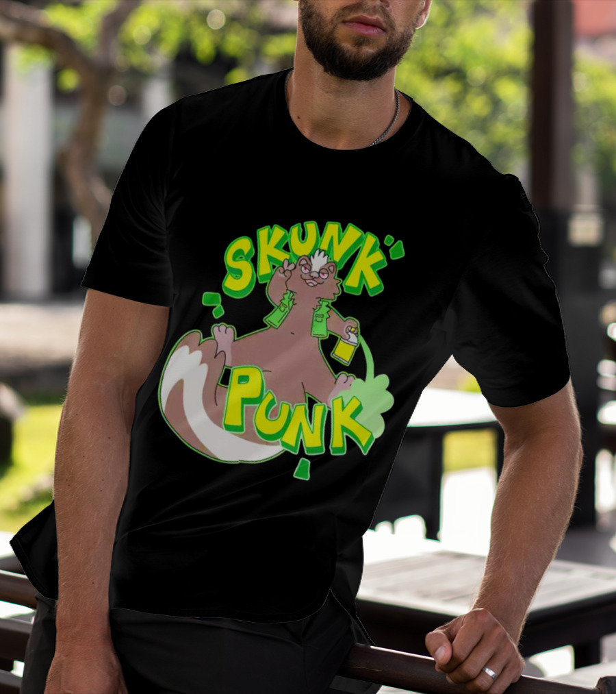 SKUNK PUNK Green Vest Peace Sign Paint Can T-Shirt