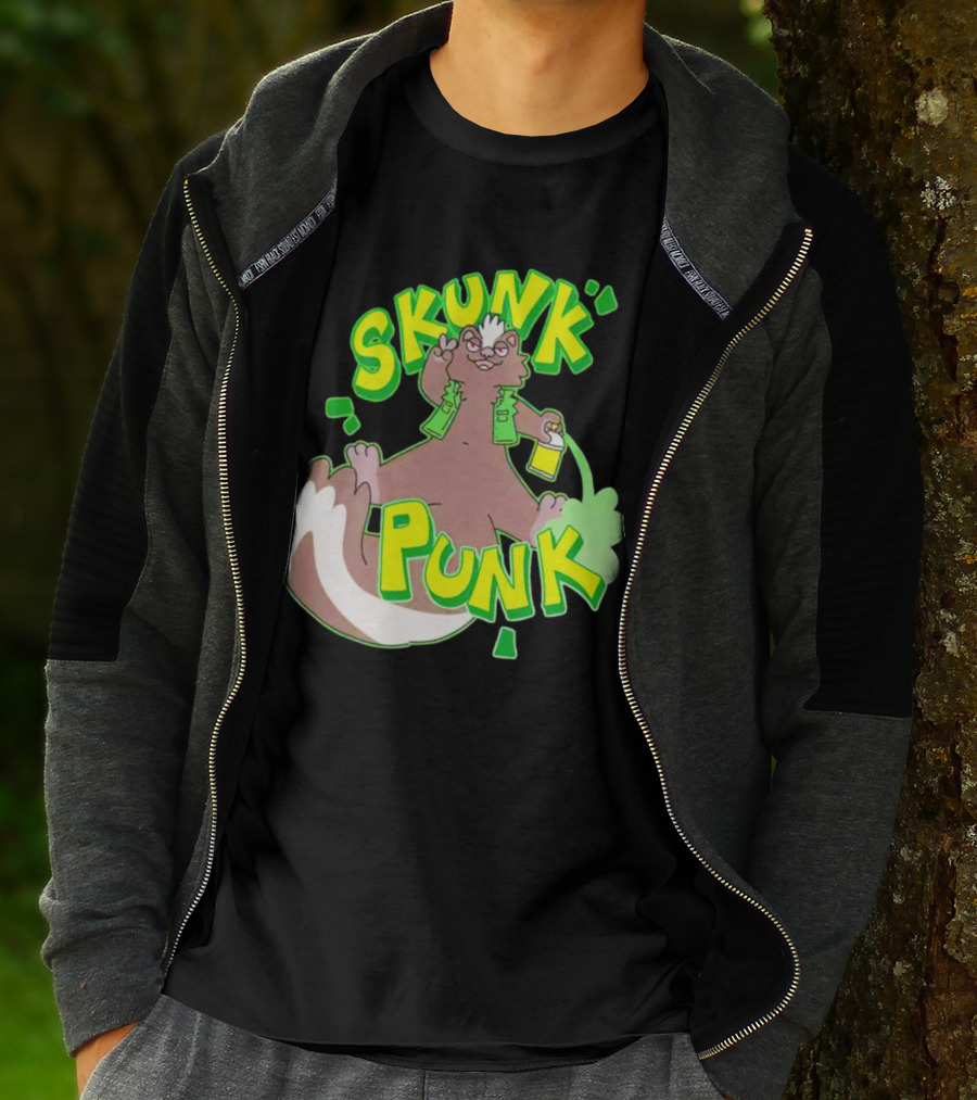 SKUNK PUNK Green Vest Peace Sign Paint Can T-Shirt