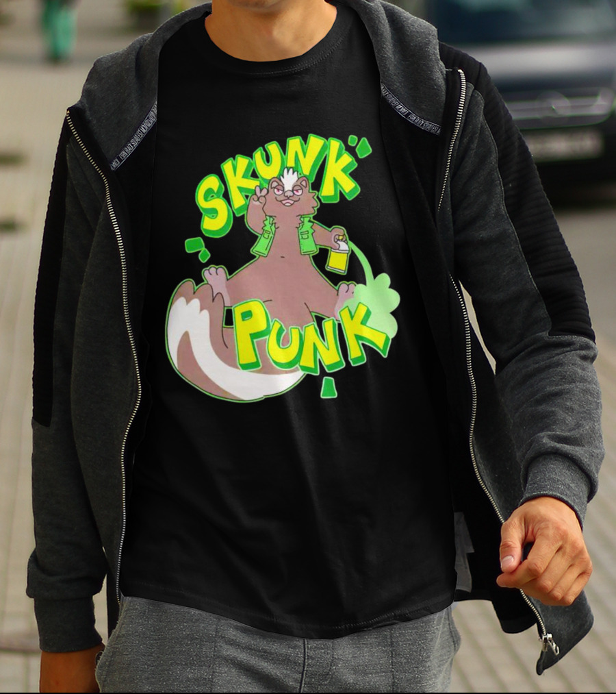 SKUNK PUNK Green Vest Peace Sign Paint Can T-Shirt