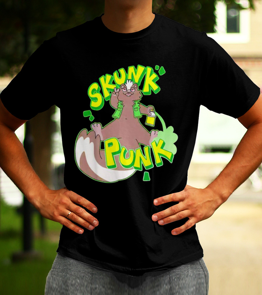 SKUNK PUNK Green Vest Peace Sign Paint Can T-Shirt